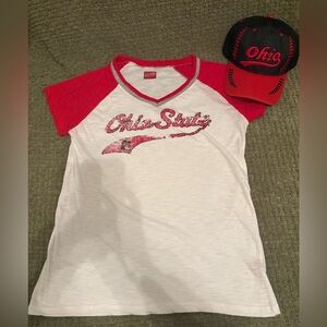 2fer Ohio State Buckeyes hat/cap & V-neck T-shirt excellent condition size med